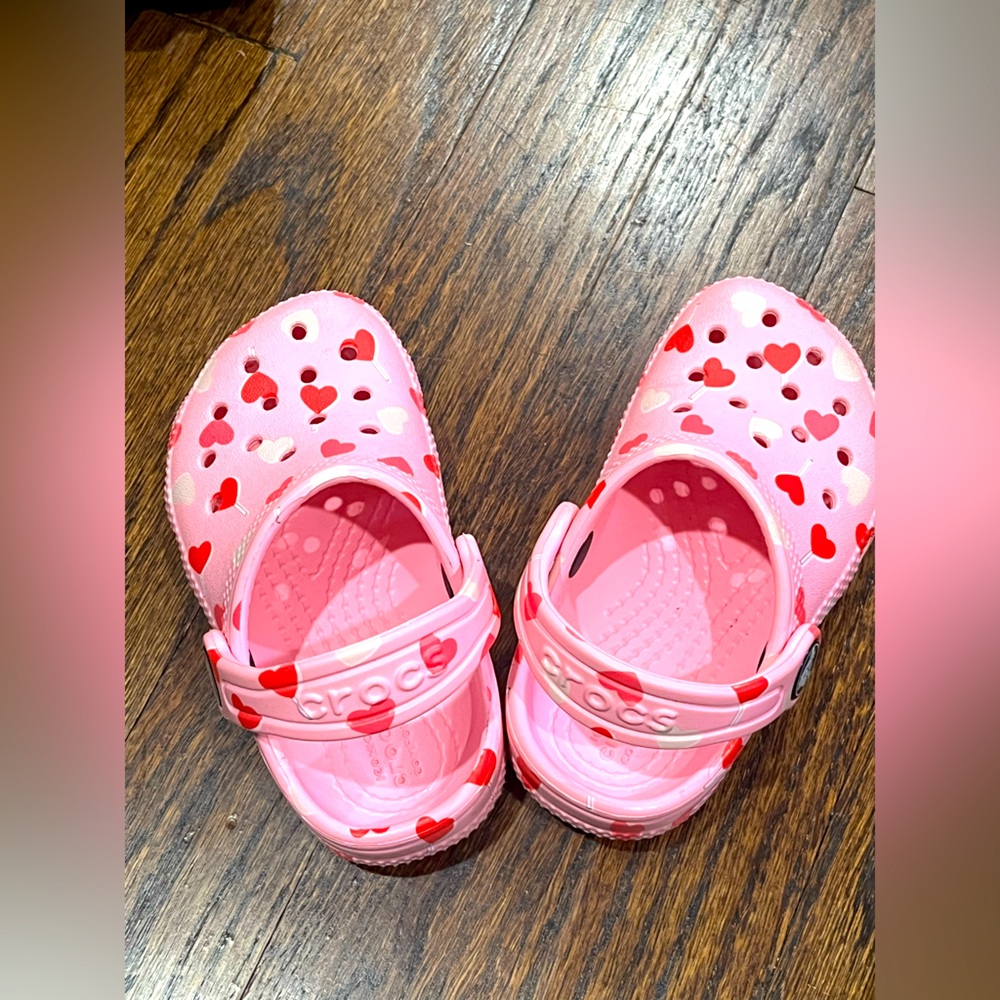 CROCS Kids' Pink and Red Heart Sandals